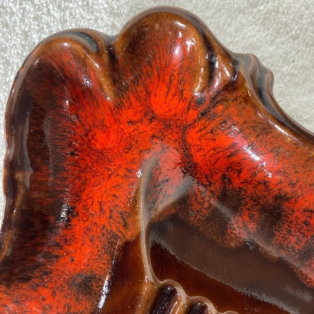 Vintage MCM K13 Canada McMaster Orange Brown Glaze Ceramic Ashtray Trinket Dish - Picture 4 of 12